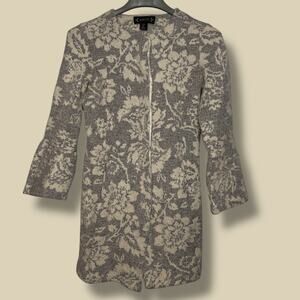 Nanette Lepore Sz Small Ivory Gray Jacquard Wool Blend Sweater Coat Bell Sleeve